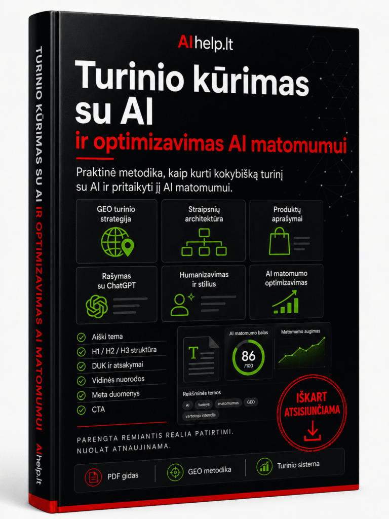 turinio kurimas ir optimizavimas ai gidas produkto vizualas